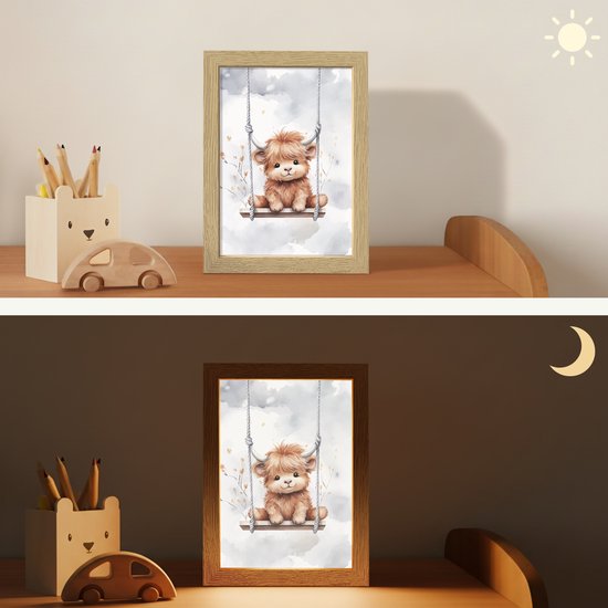 Nachtlampje 15x20 cm - Kinder lamp - Schotse hooglander - Dier - Kinderen - Tafellamp kinderkamer - Slaapkamer lamp - Bedlamp kinderen - Kinderlampje stopcontact - Wandlamp babykamer - Nachtlampjes van Merkloos — afbeelding 4