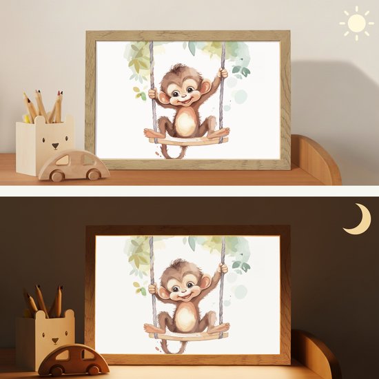 Nachtlampje 30x20 cm - Kinder lamp - Aap - Dier - Kinderen - Jungle - Tafellamp kinderkamer - Slaapkamer lamp - Bedlamp kinderen - Kinderlampje stopcontact - Wandlamp babykamer - Nachtlampjes van Merkloos — afbeelding 4