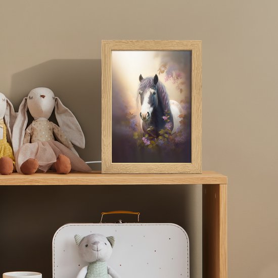 Nachtlampje 15x20 cm - Kinder lamp - Paard - Natuur - Dieren - Bloemen - Paars - Tafellamp kinderkamer - Slaapkamer lamp - Bedlamp kinderen - Kinderlampje stopcontact - Wandlamp babykamer - Nachtlampjes van Merkloos — afbeelding 3