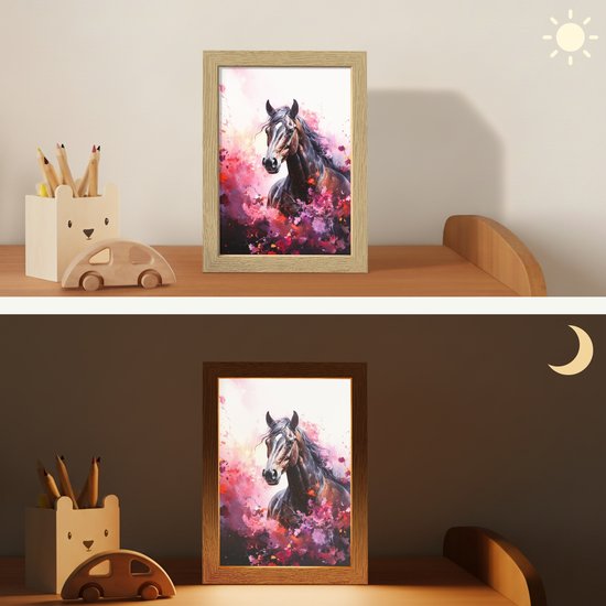 Nachtlampje 15x20 cm - Kinder lampje - Paard - Dieren - Meisje - Roze - Tafellamp kinderkamer - Slaapkamer lamp - Bedlamp kinderen - Kinderlampje stopcontact - Wandlamp babykamer - Nachtlampjes van Merkloos — afbeelding 4