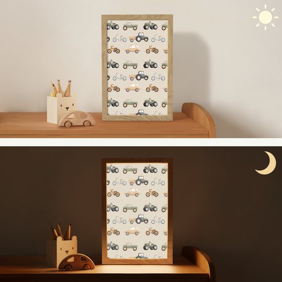 Nachtlampje 20x30 cm - Kinder lampje - Retro - voertuigen - patroon - Tafellamp kinderkamer - Slaapkamer lamp - Bedlamp kinderen - Kinderlampje stopcontact - Wandlamp babykamer - Nachtlampjes van Merkloos — afbeelding 4
