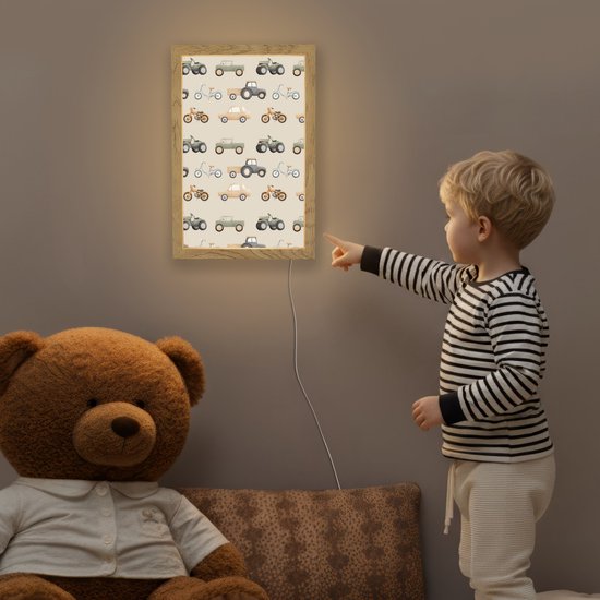 Nachtlampje 20x30 cm - Kinder lampje - Retro - voertuigen - patroon - Tafellamp kinderkamer - Slaapkamer lamp - Bedlamp kinderen - Kinderlampje stopcontact - Wandlamp babykamer - Nachtlampjes van Merkloos — afbeelding 5