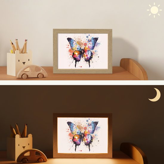 Nachtlampje 20x15 cm - Kinder lampje - Vlinder - Roze - Verf - Kleurrijk - Tafellamp kinderkamer - Slaapkamer lamp - Bedlamp kinderen - Kinderlampje stopcontact - Wandlamp babykamer - Nachtlampjes van Merkloos — afbeelding 4