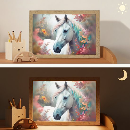Nachtlampje 30x20 cm - Kinder lamp - Paard - Natuur - Bloemen - Dieren - Bos - Tafellamp kinderkamer - Slaapkamer lamp - Bedlamp kinderen - Kinderlampje stopcontact - Wandlamp babykamer - Nachtlampjes van Merkloos — afbeelding 4