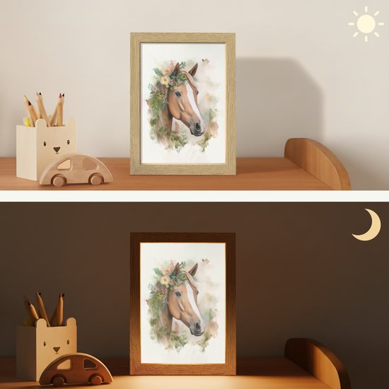 Nachtlampje 15x20 cm - Kinder lamp - Paard - Bloemen - Natuur - Waterverf - Dieren - Tafellamp kinderkamer - Slaapkamer lamp - Bedlamp kinderen - Kinderlampje stopcontact - Wandlamp babykamer - Nachtlampjes van Merkloos — afbeelding 4