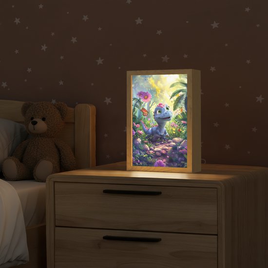 Nachtlampje 20x30 cm - Kinder lampje - Dino - Paars - Baby - Dinosaurus - Tafellamp kinderkamer - Slaapkamer lamp - Bedlamp kinderen - Kinderlampje stopcontact - Wandlamp babykamer - Nachtlampjes van Merkloos — afbeelding 2