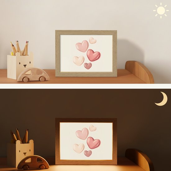Nachtlampje 20x15 cm - Kinder lampje - Harten - Rood - Roze - Zwevend - Tafellamp kinderkamer - Slaapkamer lamp - Bedlamp kinderen - Kinderlampje stopcontact - Wandlamp babykamer - Nachtlampjes van Merkloos — afbeelding 4