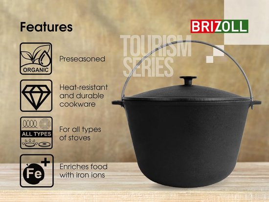 Gietijzeren Kazan met Deksel voor Open Vuur of BBQ, 6 Liter — afbeelding 4