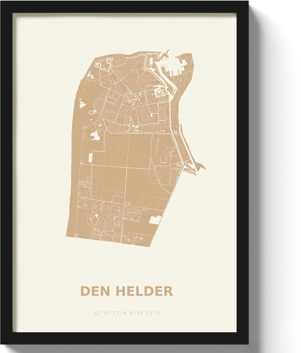 Poster Den Helder A2 - 42 x 59,4 cm - Beige Inclusief lijst (Zwart MDF)