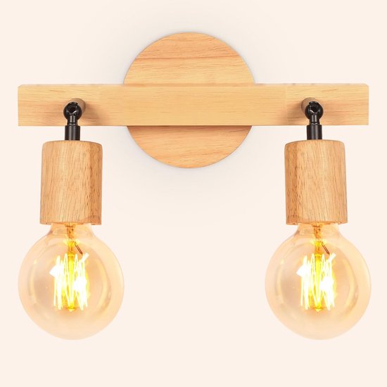 Industriële Stijl Wandarmatuur DELIPOP Moderne Wandlamp - Vierkant Design Met Houten Frame & Glazen Kap | E27 Fitting | Voor Slaapkamer, Woonkamer & Meer Wandlamp Voor Woonkamer Hal
