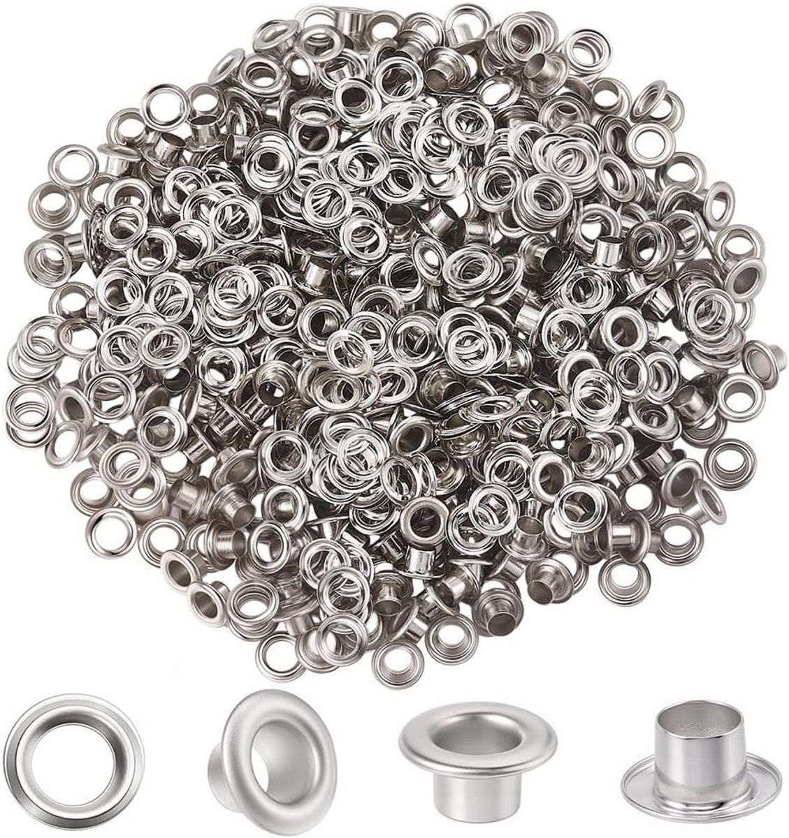 Allecta - Zilveren Doorvoertule Oogjes Kit 4Mm - 300 Stuks - Metalen Grommets - Wasmachines - Reparatie Kleding Schoenen Lederen Canvas