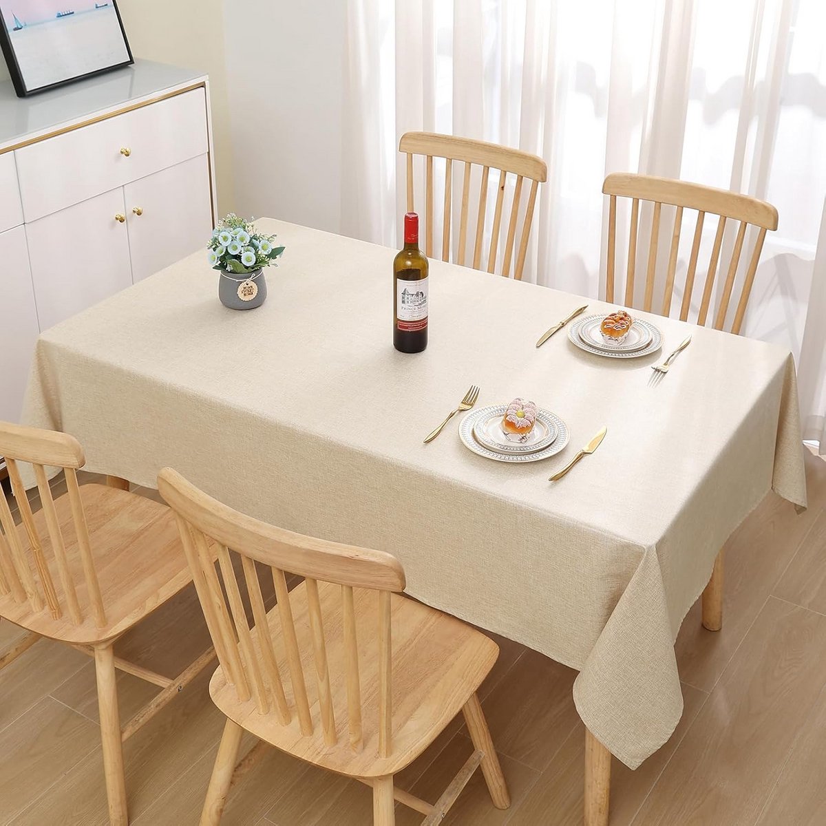 Waterdicht Tafelkleed Linnenlook Rechthoekig 140x140 cm - Afwasbaar & Vlekbestendig