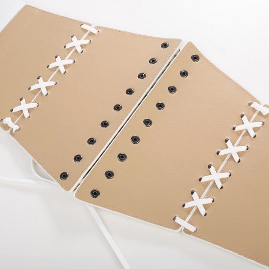 SCARLET DARKNESS Middeleeuwse riem voor dames, met kant, vetersluiting, elastische band, steampunk riem, bruin, L