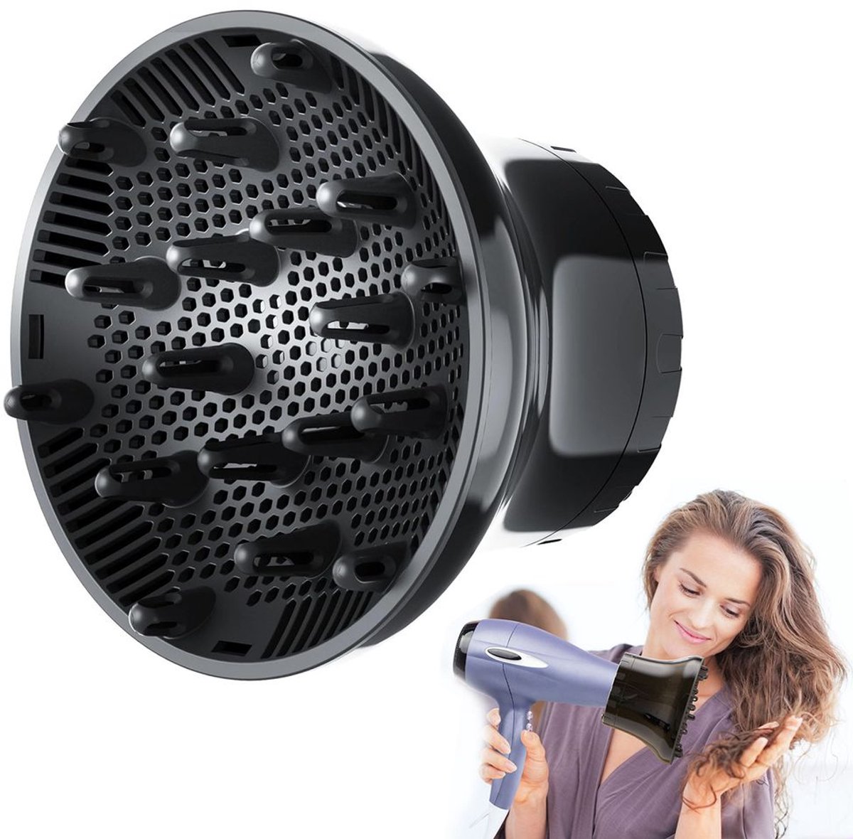 Universele haardiffuser, haardiffuser, föhndiffuseraccessoire, 1,57-2,7 inch, geschikt voor het stylen van krullend of golvend haar.