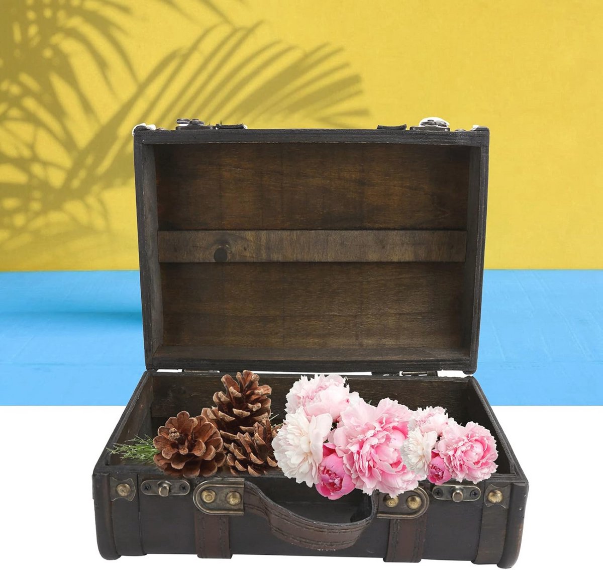 Vintage Houten Opbergkoffer - Antieke Kist voor Sieraden, Fotografie Rekwisieten & Decoratie - Compact en Draagbaar