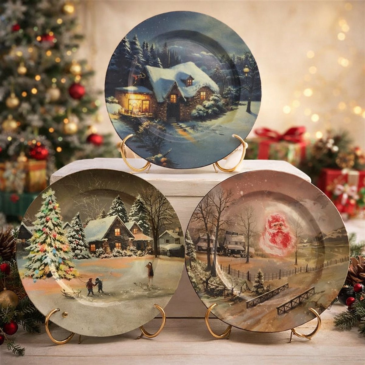 Kerst Decoratie borden - Multicolor - Ø33cm - set van 3 - Christmas - Holidays - New year - Oud & nieuw
