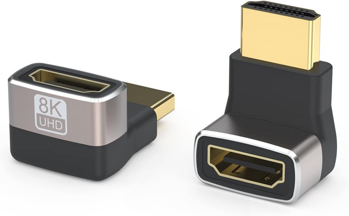 Set van 2 8K HDMI-adapters met 270 graden hoek - Vergulde HDMI-stekker naar bus