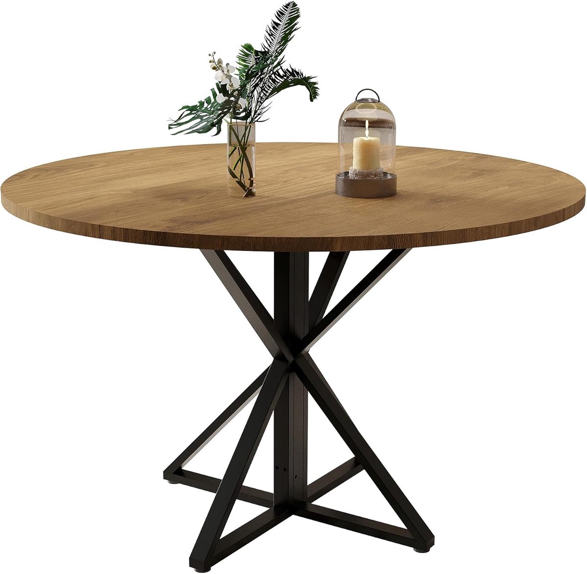 Ronde Eettafel Houten Keukentafel - 120 x 120 x 75 cm - Eettafel voor 4-6 personen - Boerderij Eettafel met Houten Tafelblad - Rustiek Bruin