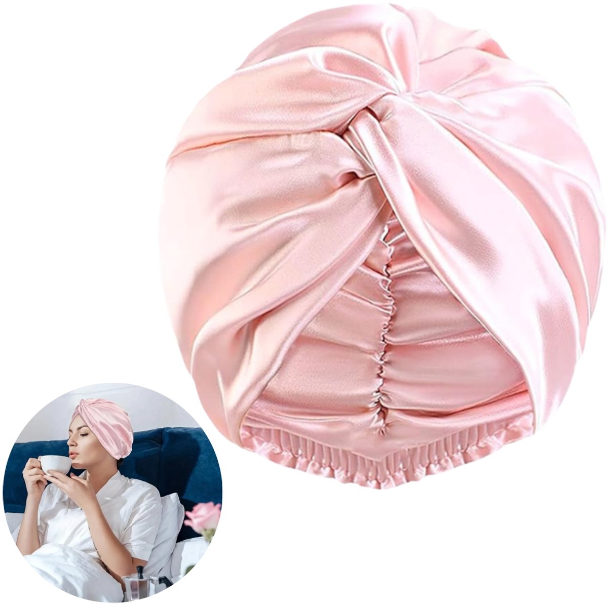 1 stuk - Satijnen slaapmuts - Slaaphoofdband - Slaapmuts - Hoofdbandmodel - Verstelbare satijnen haarbedekking - Dubbellaags ontwerp - Elastisch en comfortabel - Beschermt het haar - Unisex - Geschikt voor krullend, steil en lang haar - Roze
