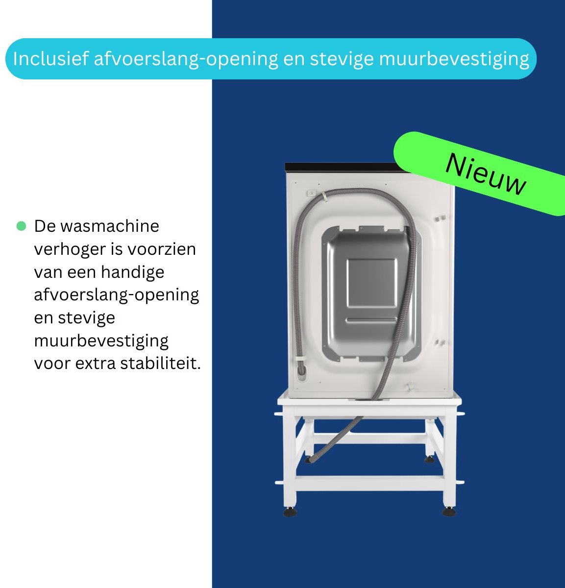 Wasophoogte® Wasmachine verhoger met uittrekbaar plateau - Wasmachine opbouwmeubel - Wasmachine sokkel - 42cm hoog - Wit - Universeel - 65*60,5 (LxB) - Inclusief wandbeugels thumbnail 2