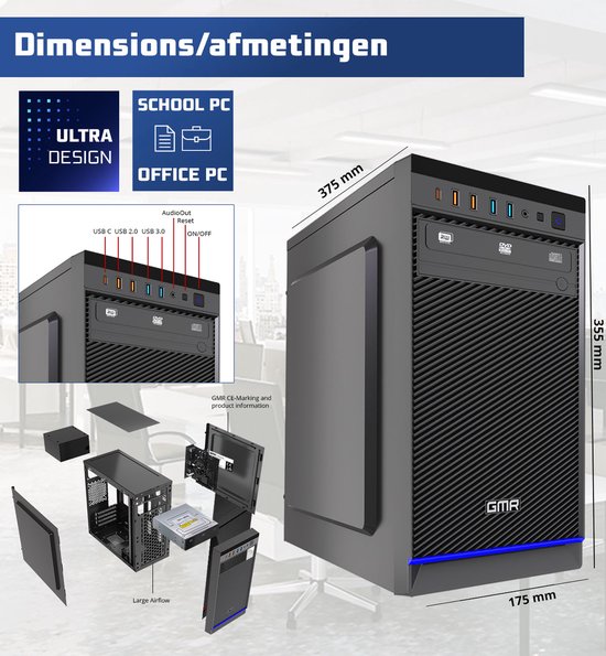 Intel Ultra Compleet Desktop PC | Intel Core i5 | 16 GB RAM | 512GB SSD M.2 | DVD+RW | Windows 11 Pro | Business Office Multimedia Computer | Inclusief Microsoft Office!
