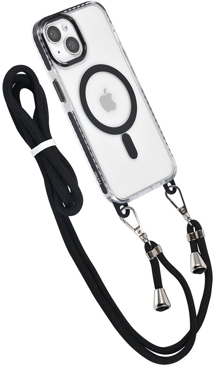 TUNIQ telefoonhoesje voor Apple iPhone 15 - MagSafe backcover met koord - Zwart