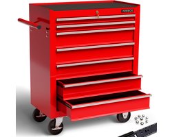 AREBOS Werkplaatswagen | 7 vakken | centraal afsluitbaar | anti-slip coating | wielen met parkeerrem | massief metaal | rood | blauw of zwart 7 Fächer rood