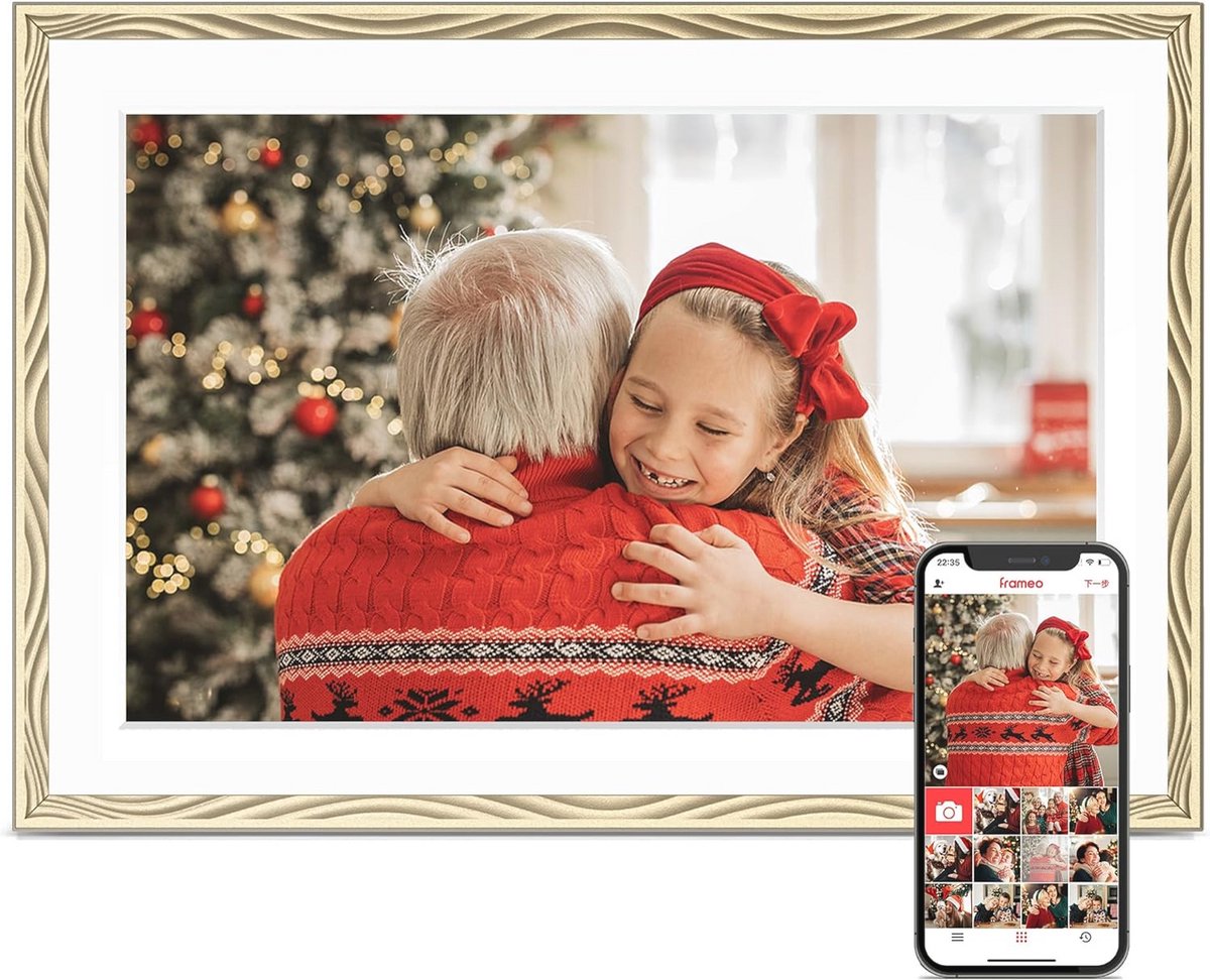 Digitale fotolijst met 10,1 inch HD touchscreen en WiFi, 32 GB geheugen voor direct delen