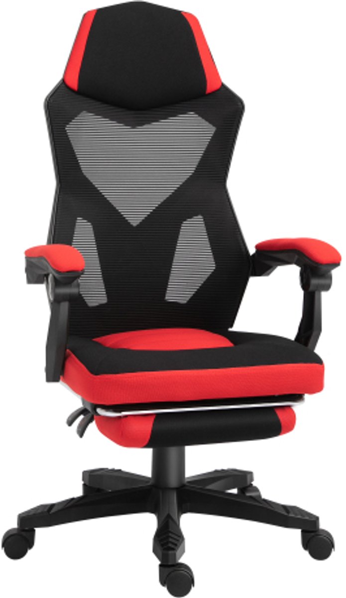 Game Chair 58 x 63 x 112-122 cm Zwart Polyester Ergonomische Bureaustoel Gaming Stoel Bureau Stoel Met Inklapbare Voetsteun Verstelbare Hoogte Geschikt Voor Kantoor En Gaming