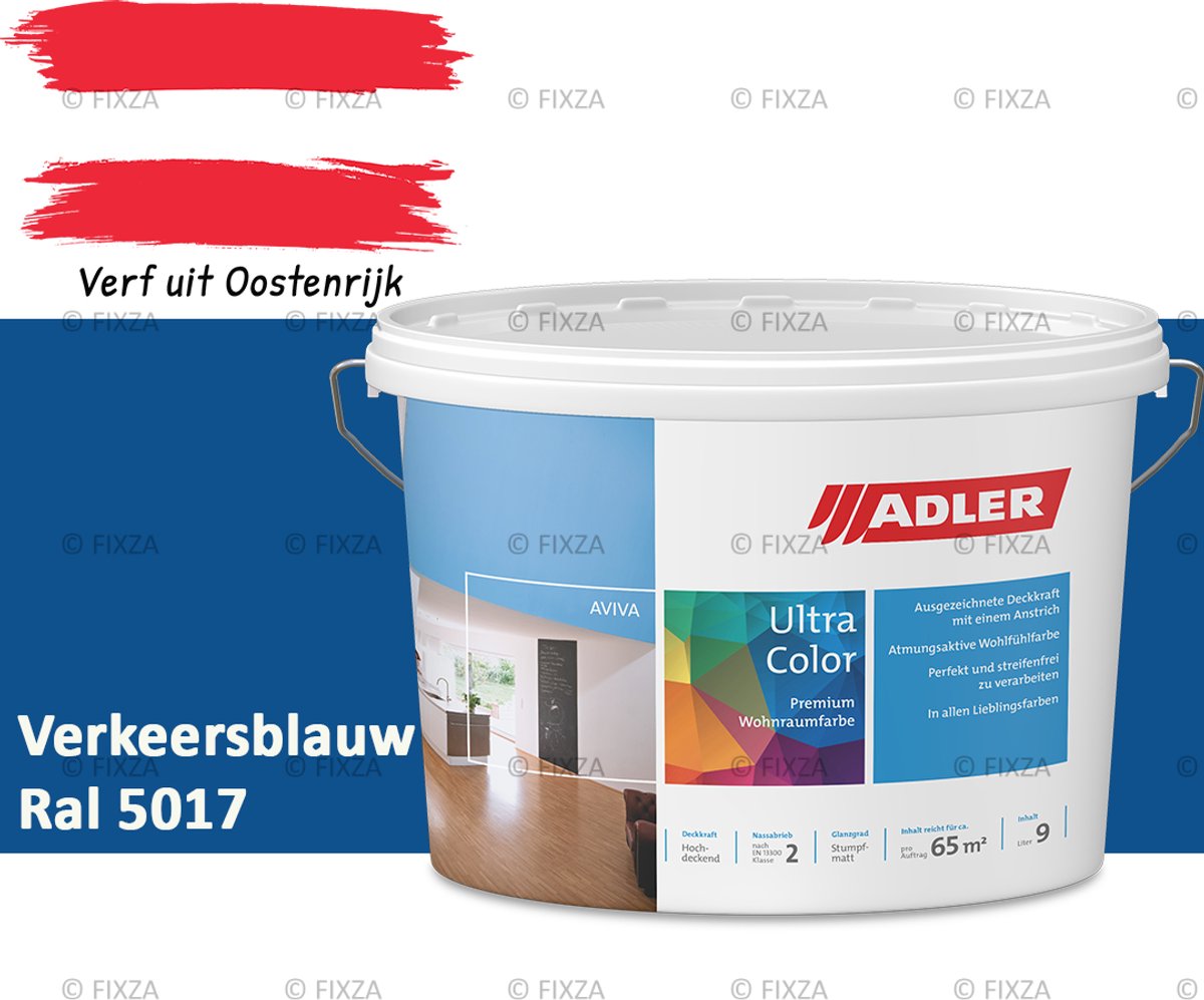 ADLER Aviva Ultra-Color SD Muurverf – Premium Matte Binnenmuurverf met Smart-Dry Technologie – Streeploos & Hoge Dekking – Verkeersblauw – 1 Liter