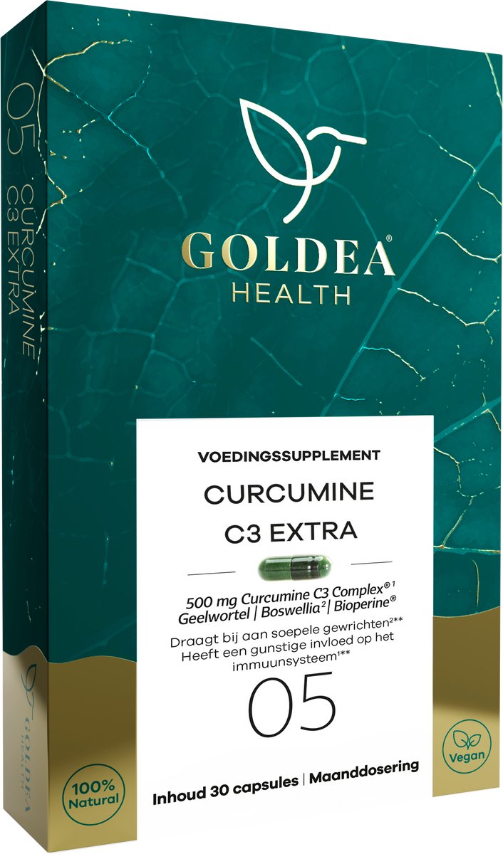 Goldea Health Curcumine C3 Extra - Vegan - Voedingssupplementen - 95% Curcumine - 30 capsules - Maanddosering