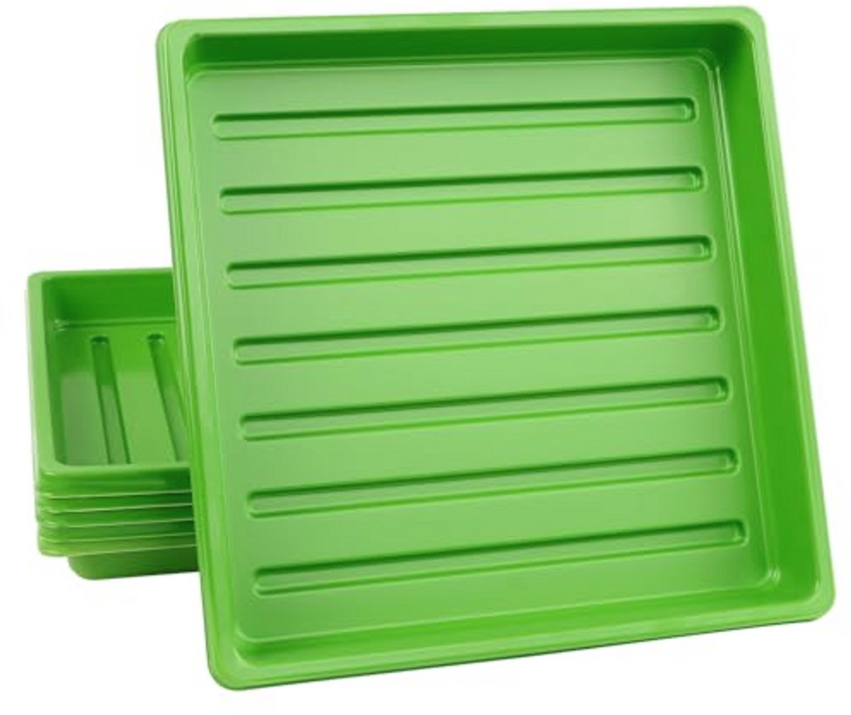 Kweekbakken voor tuinteelt zonder gaten - Ideaal voor microgreens en zaailingen (10" x 10", groen, 5 stuks)