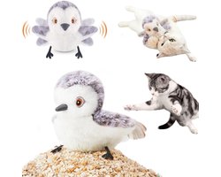 Kattenspeelgoed-fladderende vogel (niet vliegend) voor binnenkatten-Simuleert een tjilpende vogel die met zijn vleugels klappert-Oplaadbaar - Pluche Kitten Sportspeelgoed, alle rassen, 4,0 inch