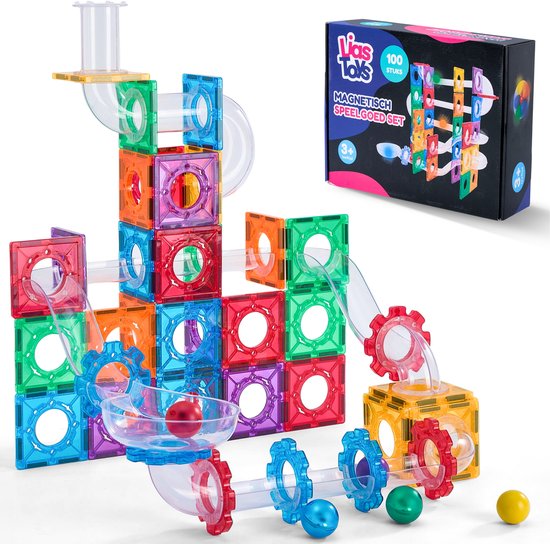 LiasToys - Magnetic Tiles - Knikkerbaan - 100 Stuks - Magnetisch Speelgoed - Constructie Speelgoed - Magnetische Tegels - Montessori Speelgoed - Magnetische Bouwstenen - Speelgoed Kinderen