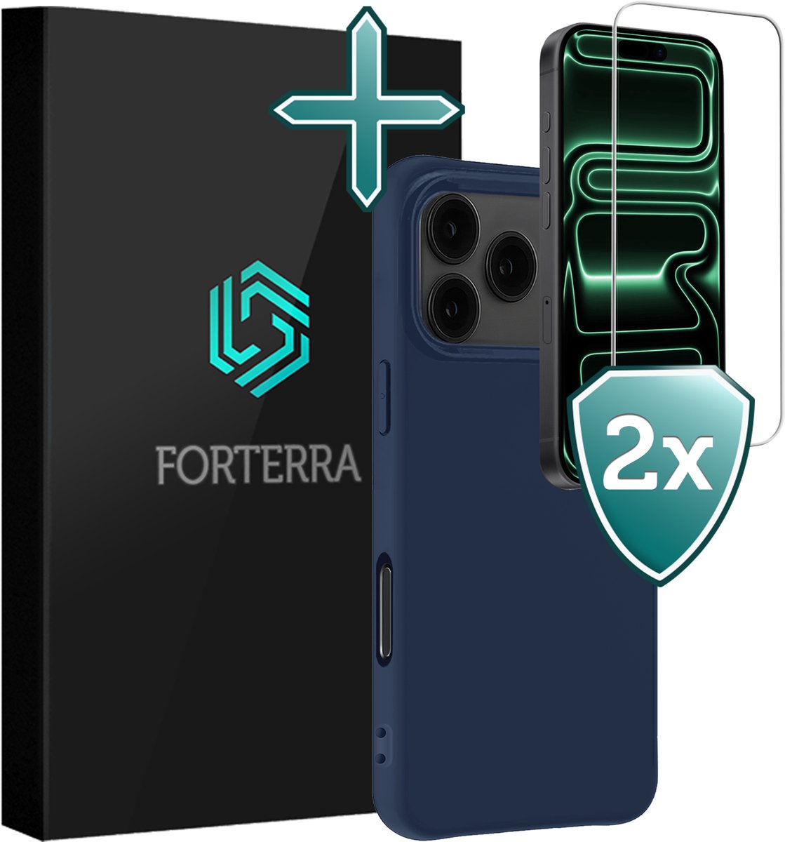 Hoesje Met 2x Screenprotector - Geschikt voor Apple iPhone 17 Pro Max - Sterk & Shockproof - Telefoon Hoes - Back Cover - Siliconen Case - Donkerblauw