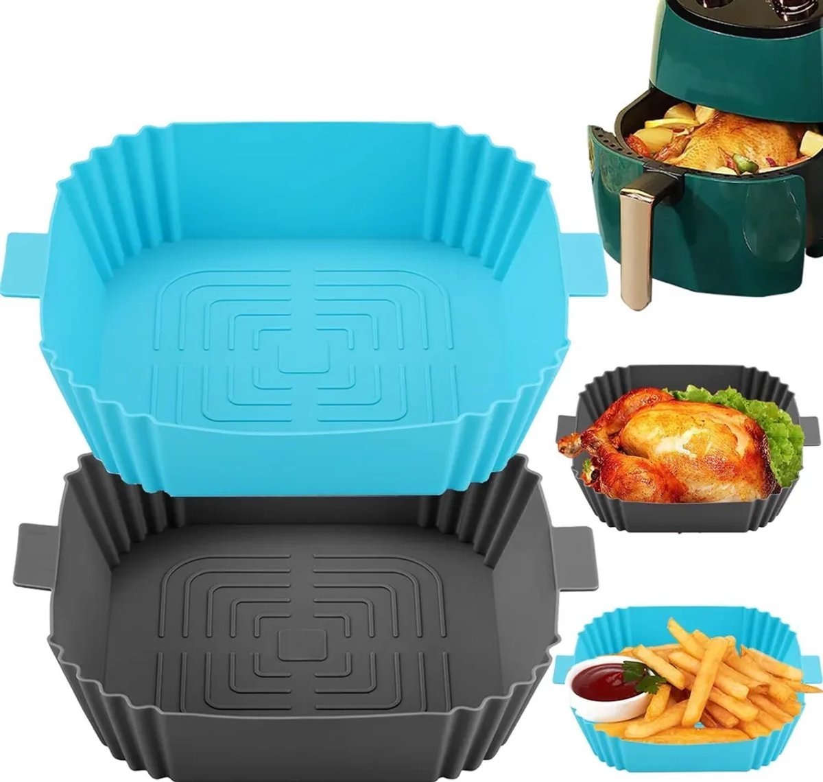 Siliconen bakvormen voor airfryers - bakpapier Geschikt voor airfryers, siliconen vormen Geschikt voor airfryers, siliconen bakvormen (blauw + grijs)