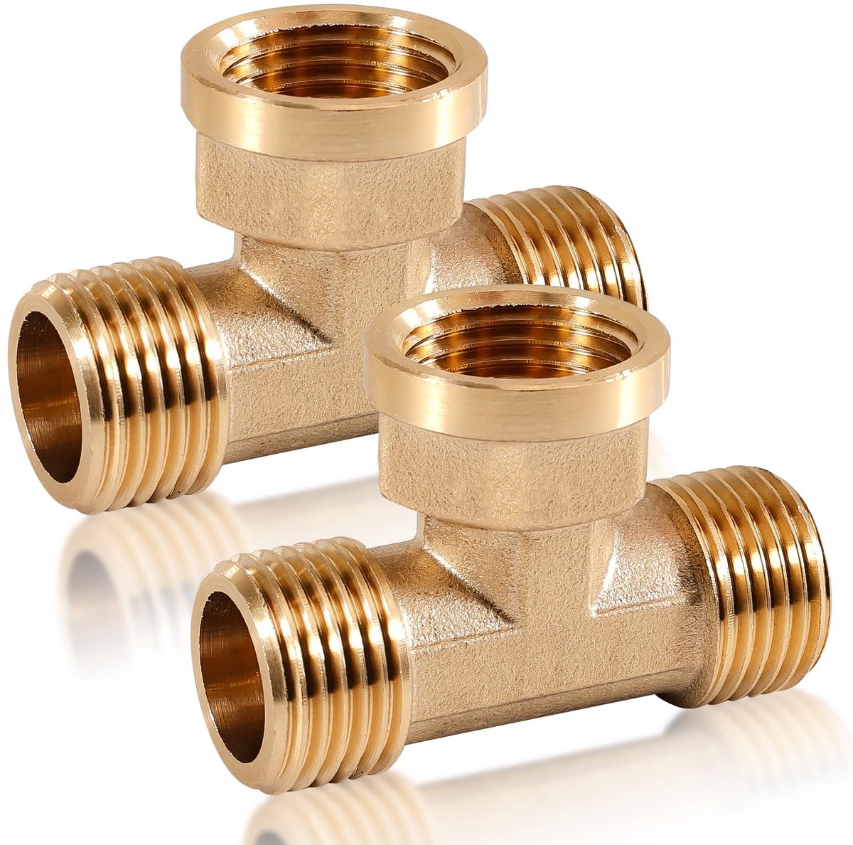 1/2 inch tee, 2 pieces brass tee 1/2 inch, 1/2 inch brass tee 90°, threaded fitting brass tee AGxIGxAG, Tee water connection, DN15 brass fitting suitable for drinking water