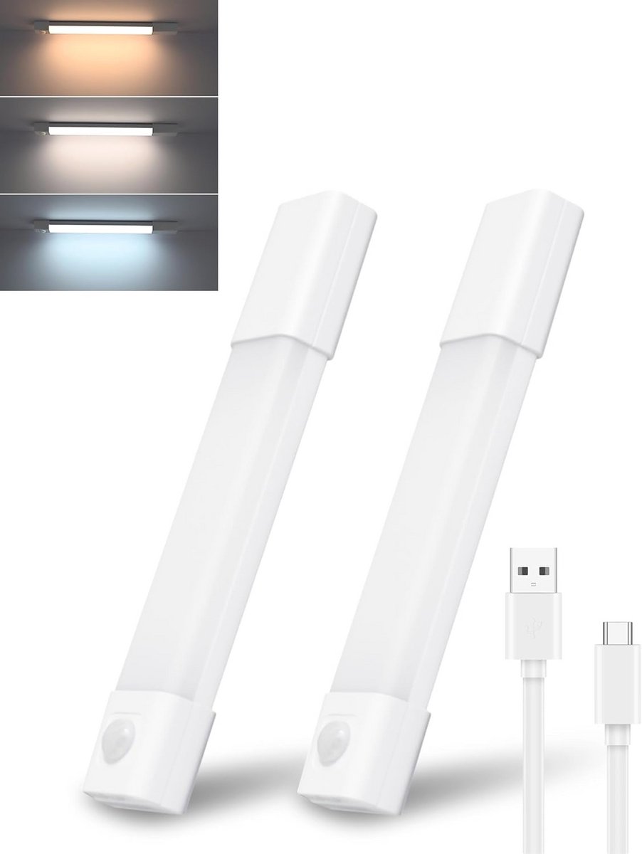 Oplaadbare LED Kastverlichting met Bewegingssensor en Dimbare Kleurtemperaturen voor Keuken en Kast (20 cm, 2 stuks)