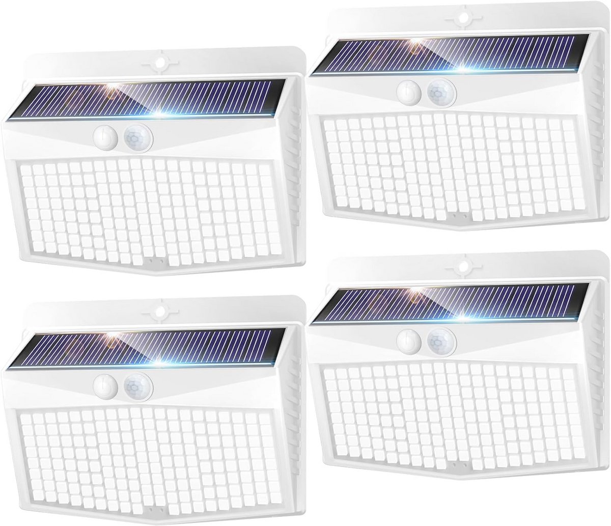 Led-buitenlamp op zonne-energie met Bewegingsmelder - 3 Modi, 168 Leds, IP65 Waterdicht, Tuinverlichting - 4 Stuks