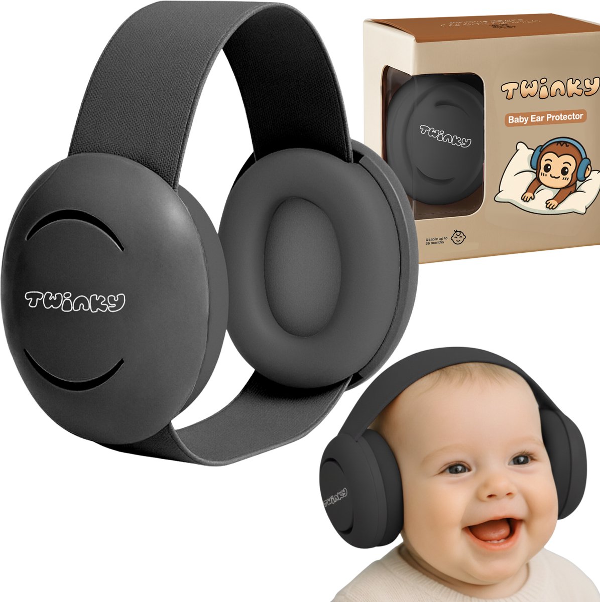 Twinky Gehoorbescherming voor Baby & Peuter – Gehoorbescherming voor Kids vanaf 0 tot 4 jaar – Comfortabel & Verstelbaar – Anti-Slip Hoofdband met Klittenband – CE & ANSI Gecertificeerd