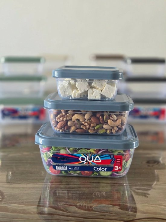 Tobeyz - 3-delige Vershoudbakjes Set met Deksel – Meal Prep Bakjes - Diepvriesbakjes - Rechthoekige Voedselcontainer - 400ml, 800ml, 1400ml - BPA-vrij, Herbruikbaar - Blauw - QS115