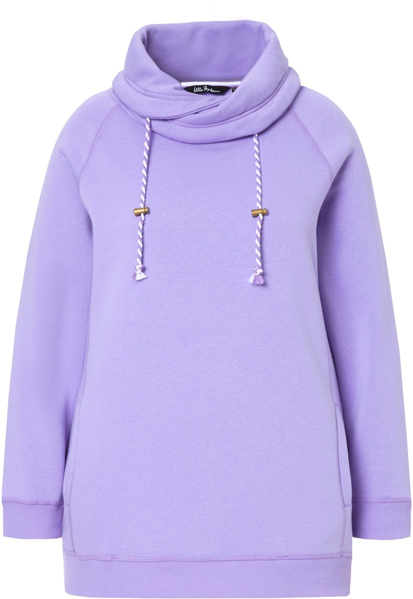 Ulla Popken - Dames - Sweatshirt wijde opstaande kraag zakken lange raglanmouw - Blauwe lila - Maat 54+
