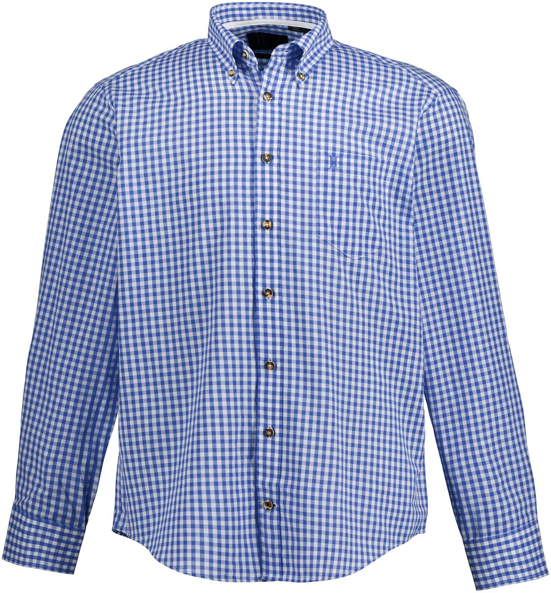 JP 1880 - Heren - Ruitenshirt traditionele kostuum lange mouwen buttondown-kraag - Lichtkobalt - Maat 5XL