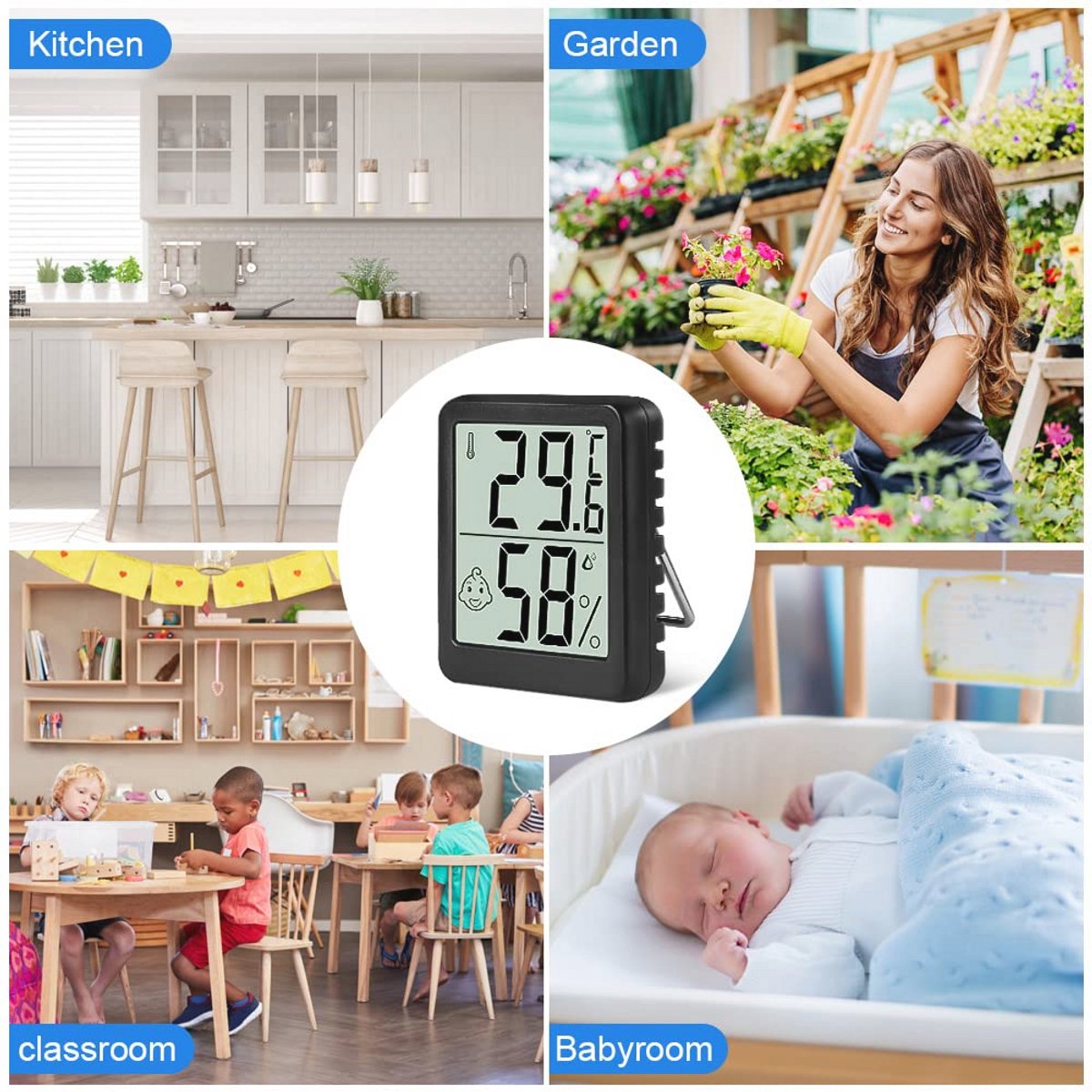 Mini LCD Thermometer en Hygrometer Set - Digitale Binnen Thermometers voor Babykamers, Woonkamers en Kantoor - Draadloze Luchtvochtigheidsmeters (3 Stuks) — cadeau in Cadeau-ideeën - foto 2