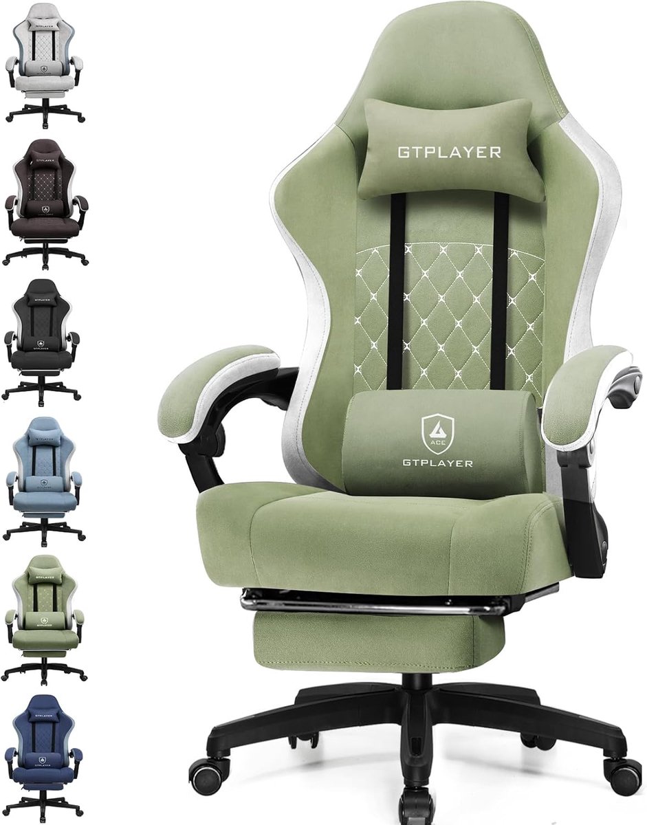 GTPLAYER - Gamingstoel Ergonomisch - Met Veerzitkussen en Voetensteun - Groen