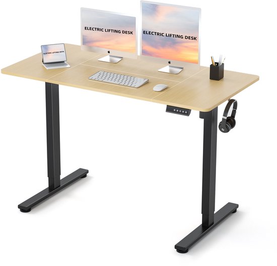 Zit-sta bureau - 120 x 60 cm - Elektrisch Verstelbaar 70cm-116cm - met Anti-botsing technologie - Geheugenfunctie - Houtkleur.