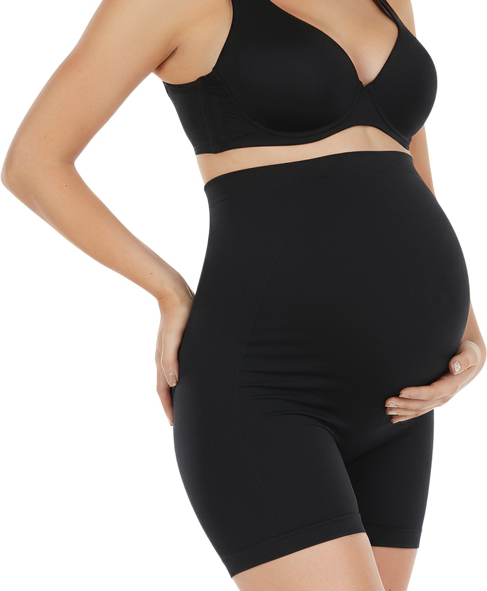 Zwangerschaps Short - Maat L - Zwart - Met Shapewear effect - Broekje voor Zwangerschap en Kraamperiode - naadloos ondergoed - Zwangerschaps boxershort