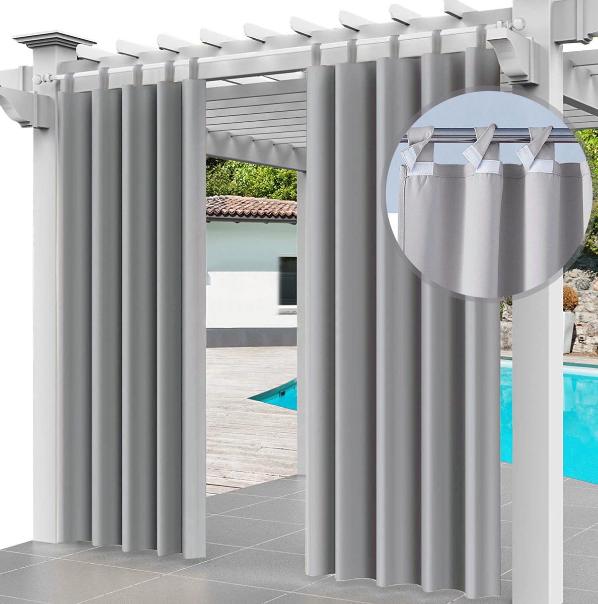 FEROCITY - Buitengordijnen - 220 x 155 cm - 1 Paneel - Terras Pergola Balkon Paviljoen Overkapping - Outdoor Gordijnen - Waterdicht - UV-bestendig - Privacy - Polyester - Grijs