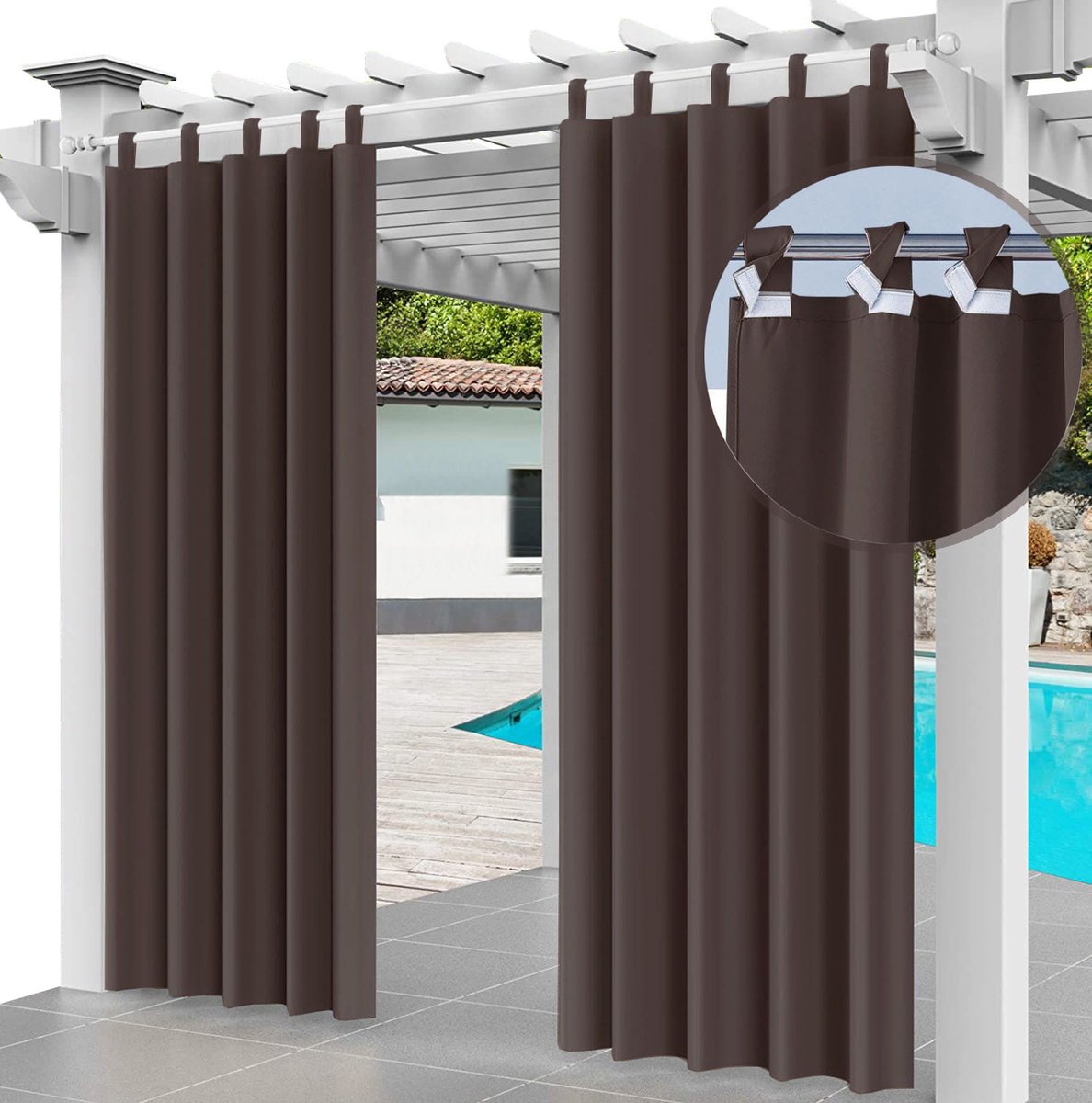 FEROCITY - Buitengordijnen - 220 x 155 cm - 1 Paneel - Terras Pergola Balkon Paviljoen Overkapping - Outdoor Gordijnen - Waterdicht - UV-bestendig - Privacy - Polyester - Bruin