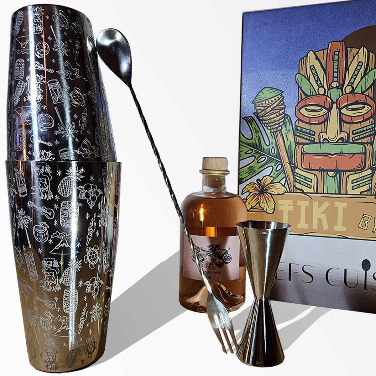 Chefs Cuisine cocktail set - cocktail shaker - Tiki shaker set incl. Tiki shaker, 1 jigger, 1 cocktail spoon